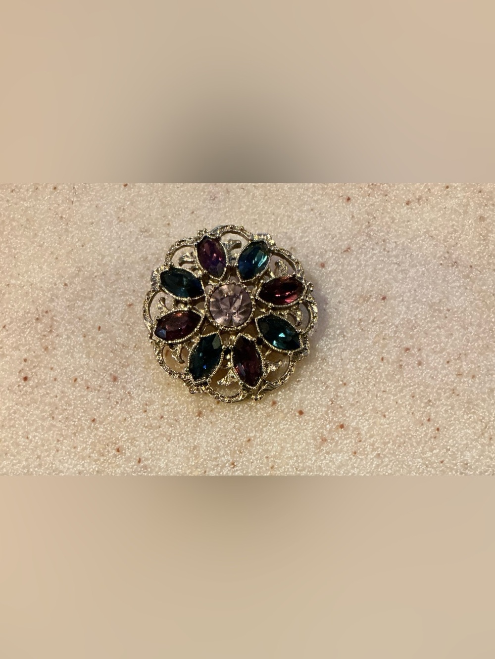 Vintage-Inspired Multicolor Gemstone Floral Brooch - Unbranded